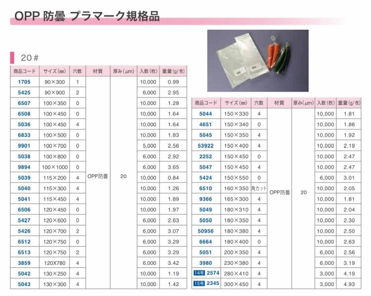 OPP防曇プマーク規格品 :#20 ベルボードンロング