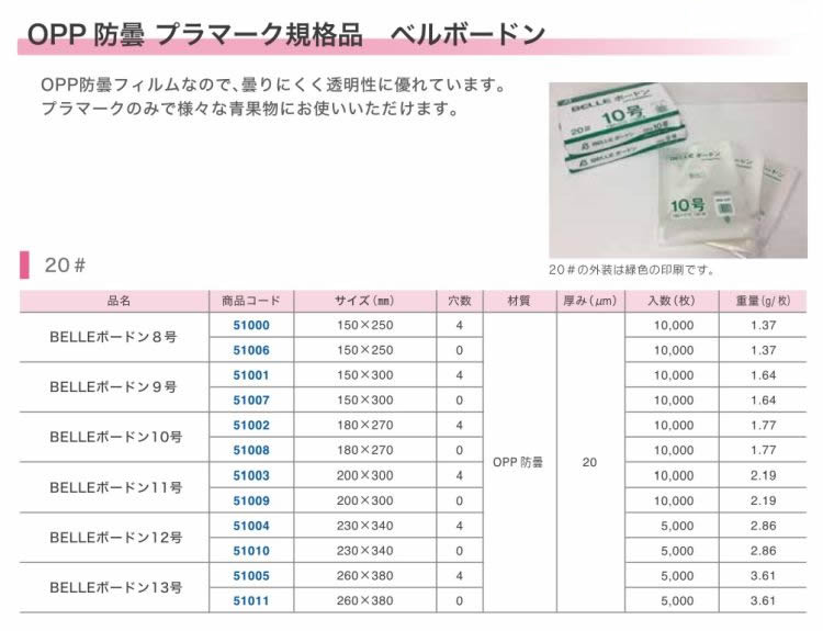 OPP防曇プマーク規格品 :#20 ベルボードン